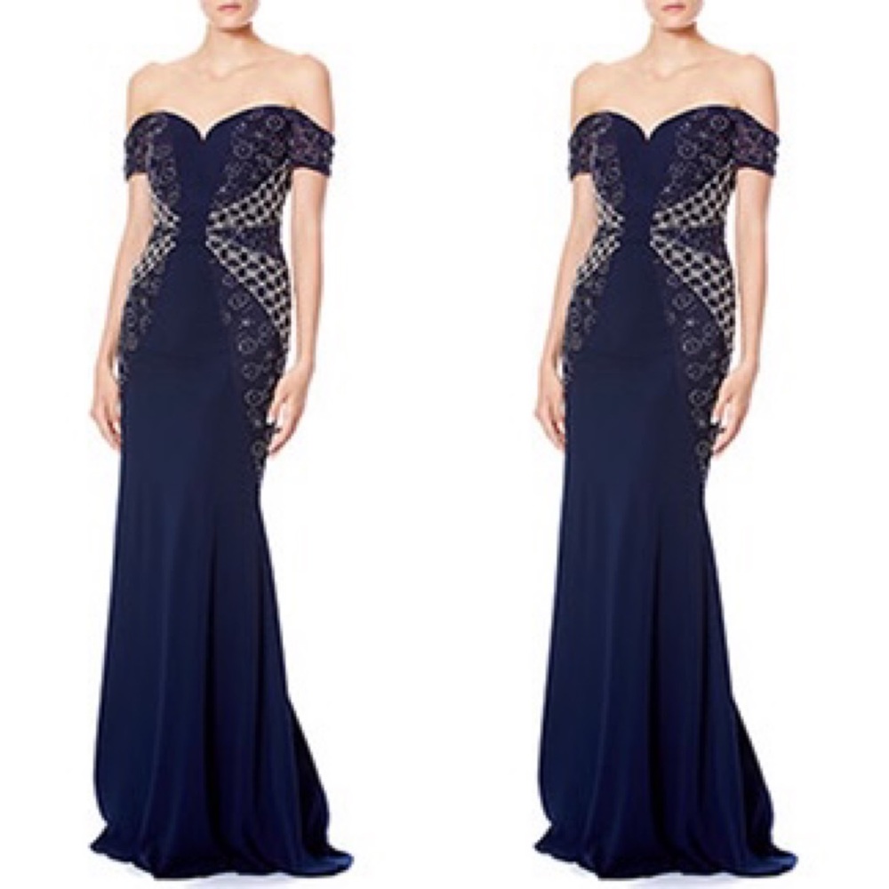Badgley Mischka Strapless Navy Gown